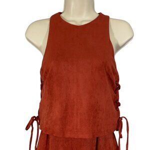 Women’s Ethereal BOHO orange faux suede romper with side tie party‎